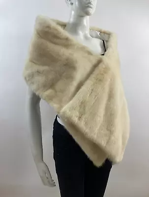 Beautiful EXTRA LONG Blonde White Mink Fur Stole Wrap Shawl - New Satin Lining • $179.99