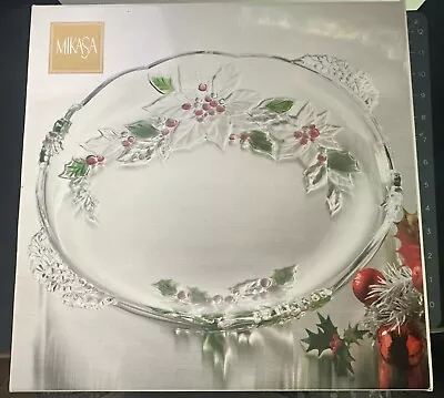 Mikasa  Holiday Bloom  Large Crystal Platter 15.75  CHRISTMAS GERMANY Open Box • $18