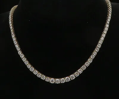 925 Sterling Silver - Vintage Prong Set Cubic Zirconia Chain Necklace - NE3705 • $141.15