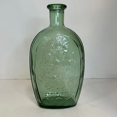 Vintage TWD Franklin Green Shimmer Glass Bottle Ship Eagle Design Flask Decanter • $3.49