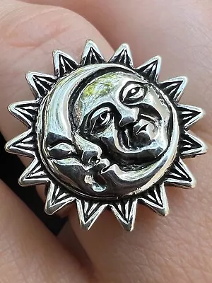 Solid 925 Sterling Silver Oxidized Celestial Crescent Sun & Moon Ring BoHo Ring • $28.42