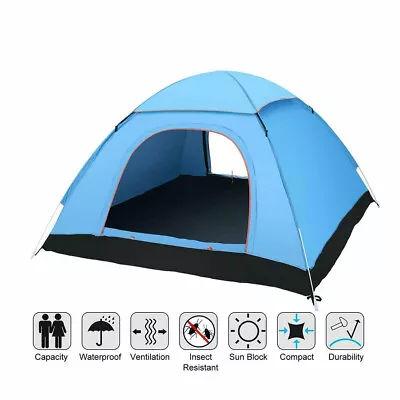 3-4 Man Person Pop Up Tent Family Festival Dome Tent  For Camping Hiking Beach • $32.99