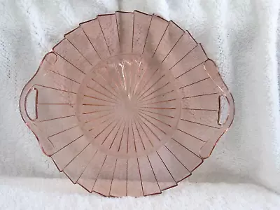 Vintage Sierra Handled Pink Pinwheel 10  Depression Glass 1930's Cake Plate • $24.99