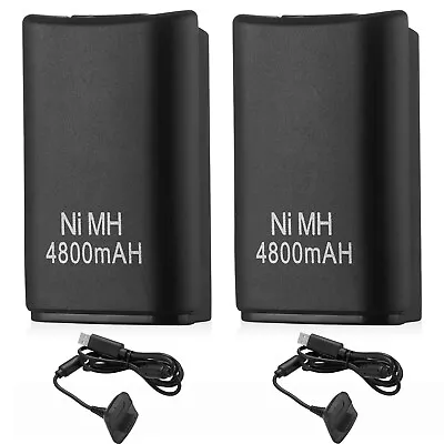 2x Battery Pack + Charger Cable Black For Microsoft Xbox 360 Wireless Controller • $12.99