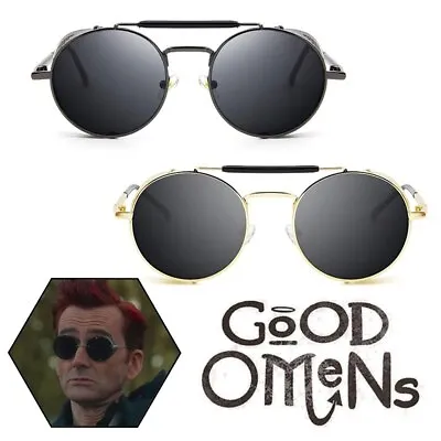$21.99 • Buy Good Omens Crowley Glasses Retro Round Metal Steampunk Sunglasses Men Women Cos