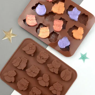 £2.52 • Buy 12 Funny Owls Silicone Mould Chocolate Fondant Jelly Ice Cube Mold