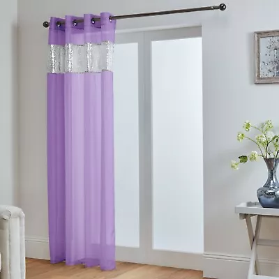 Sparkle Voile Eyelet Curtain Panel With Luxurious Sequin Border • £10