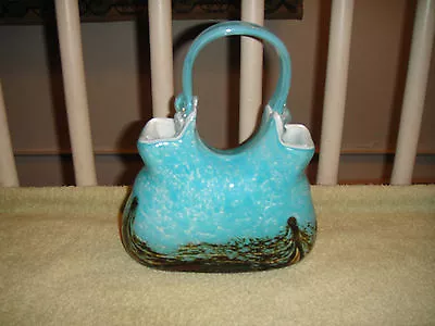 Glass Pocketbook Vase Hand Blown Glass Ocean Blue Color Thick Glass • $49.99