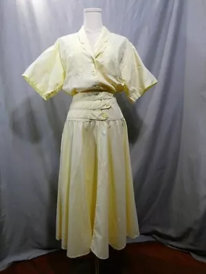 Vintage 80s Does 40s Yellow Cotton Shirtwaist Dress W/ Drop Yoke Waist Detail  • $45
