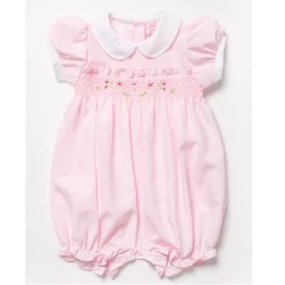 £12.99 • Buy Baby Girls Spanish Romany Romper Outfit Smocked Flowers Pink 0-3-6-9 Months
