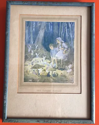 Vintage 1921 Original Retro Print Fairies Market Framed Picture Margaret Tarrant • £30.50