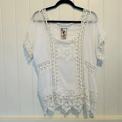 Johnny Was White Lace Blouse Tunic Top  Shirt Boho Medium • $89.99