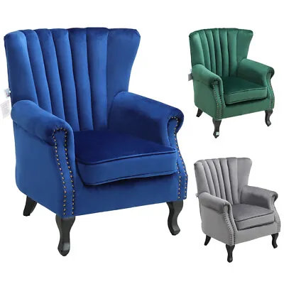 Chesterfield Queen Anne Chair Fluted Wing Back Armchair Accent Lounge Sofa Chair • £179.95