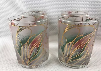 4 Vintage Culver Glass Gold Pink Turquoise Frosted Double Old Fashion Glasses • $79.99