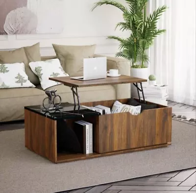 Lift Top Oak Colored Coffee Table With Marble Side Top And Open Shelf NEW • $39.95