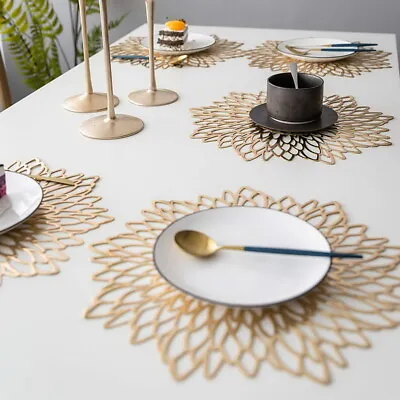 8PCS Gold Placemats Round Place Mat Kitchen Dining Table Mat Wedding Table Decor • £9.99