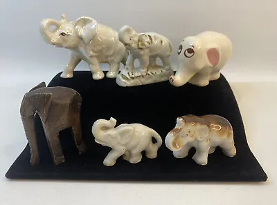 Mixed Lot Of 6 Vintage Miniature Elephant Figurines: Ceramic Porcelain Wood • $11
