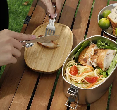 Outdoor Mess Kit With Chopping Board Lid Stainless Steel Camping Picnic Mess Tin • $20