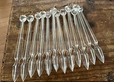 12 Vintage Clear Plastic 5 7/8” Prism Icicles Christmas Ornaments • $8