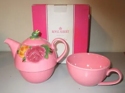 Royal Albert Majolica Country Rose Pink TEA FOR ONE Teapot New Original Box NIB • $49.95