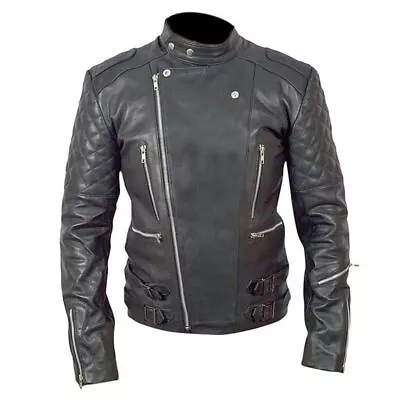 New Leather Jacket Mens Biker Motorcycle Real Leather Coat Slim Fit Black #1104 • $118