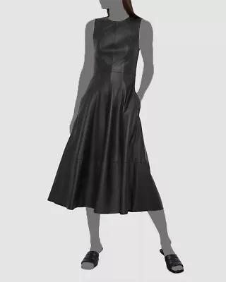 $1695 Vince. Women's Black Sleeveless Leather Midi Dress Size 12 • $542.78