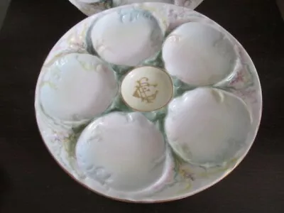 T. Haviland Limoges France  Oyster Plate Green Flowers Gold • $125