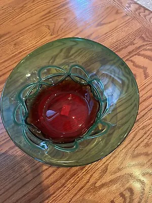 One Of A Kind MAKORA KROSNO J. POPIELUSZKI POLAND Hand Made Art Glass Vase Bowl • $69.96