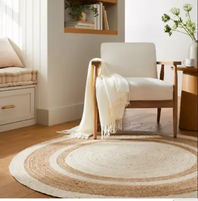 Rug Round  100% Jute Handmade Braided Carpet Floor Mat Modern Living Area Rug • £21.31