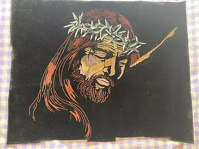 Vintage Black Velvet Jesus Crown Thorns Christian Religious Painting UNFramed • $24