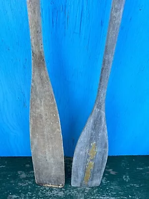 Vintage 2 Paddles Wooden Paddle Oars 54  And 58  Long GREAT OLD Weathered FINISH • $79.92
