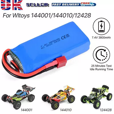 3800mAh 2S 7.4V LiPo Battery For Wltoys 144010/12428/124019/124018 1/14 1/10 RC • £16.13