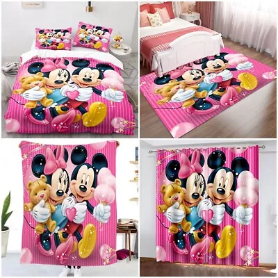 3D Mickey Minnie Doona Duvet Cover Bedding Set Curtain Flannel Blanket Carpet • £31.19