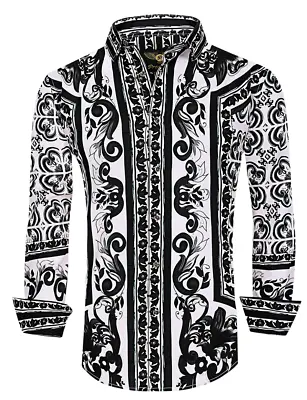 Mens PREMIERE Long Sleeve Button Down Dress Shirt BLACK DIAMOND DESIGNER 618 • $44.99