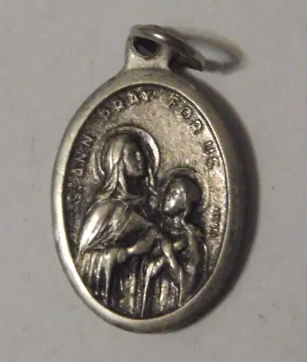 Vtg Oval Pendant Medal St Saint Anne Ann Mother Of Virgin Mary Guardian Angel • $10
