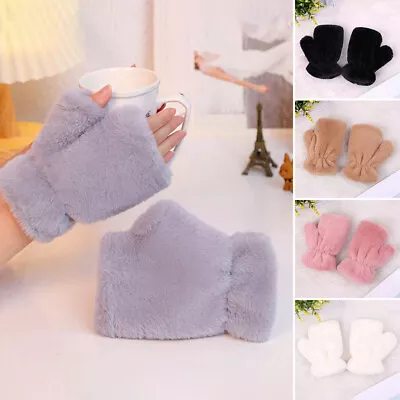 Girls Women Glove Fingerless Thicken Warm Faux Rabbit Fur Soft Gloves Winter Acc • $3.73