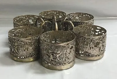 Set Of 6 Antique Germany 800 Sterling Silver Cherubs Tea Glass Holders • $325