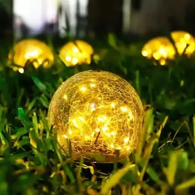 Crackle Ball Solar Light With 20 LED String Garden Patio Dining Table Décor • £13.99