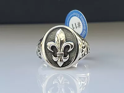 Fleur De Lis Sterling Silver Signet Men's Ring By Peter Stone Fine Jewelry • $86.90