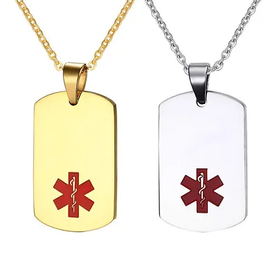 Free Custom Engraving Medical Alert ID Dog Tag Pendant Necklace For Men Women • $9.99