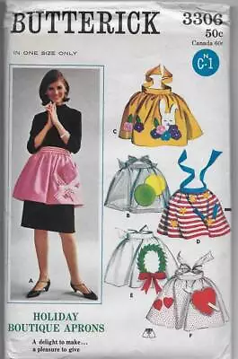 Original Vintage Butterick Pattern 3306 HOLIDAY BOUTIQUE APRONS One Size Uncut • $14.99