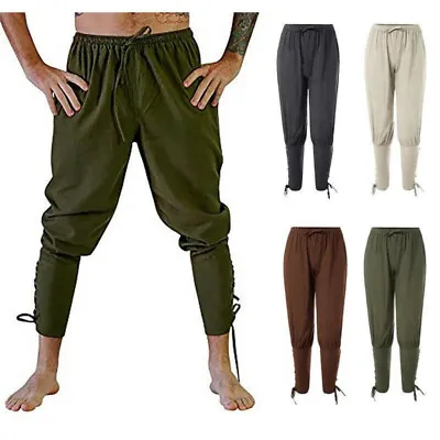 Mens Medieval Viking Navigator Trousers Renaissance Pants Ankle Banded Pants NEW • £11.29