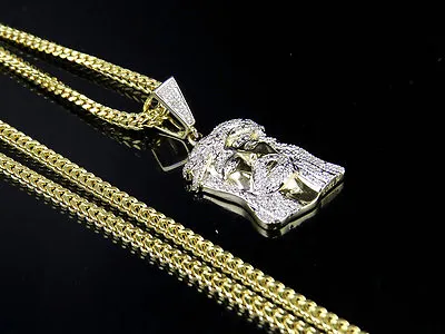 Men's 10k Yellow Gold Jesus Piece Genuine Diamond Charm Pendant Chain Set 1/4CT • $559.43