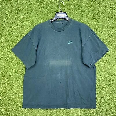 Vintage Nike T Shirt Mens XXL Green Embroidered Chest Swoosh 90s Single Stitch • $14.99