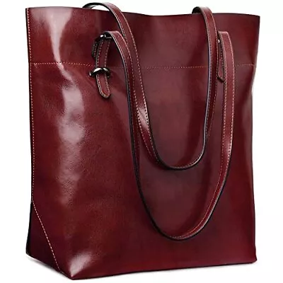 Vintage Genuine Leather Tote Shoulder Bag Handbag Big Large Capacity Wine • $84.40