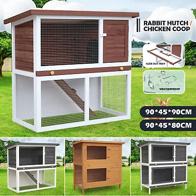 2 Storey Rabbit Hutch Chicken Coop Guinea Pig Cage Wooden Pet Run House Outdoor • $79.90