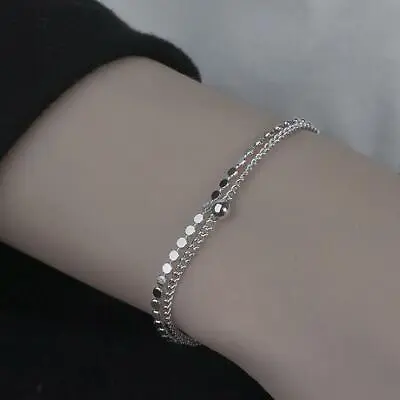 Womens 925 Sterling Silver Beaded Chain Bracelet Jewellery Solid Bangle Gift UK • £3.29