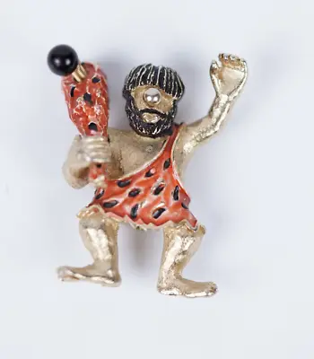 Rare Vintage Signed Hattie Carnegie Enamel Caveman Trembler Figural Brooch Pin • $174.80