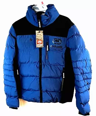 Ecko Unltd Heavy Winter Jacket Blue Black Logo Mens Chest Size 38 Winter Coat • $46