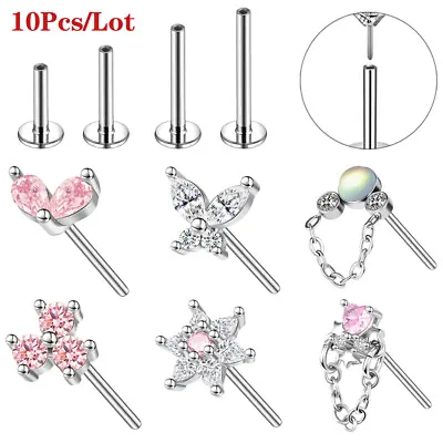 10 Pcs/Lot Surgical Steel Labret Lip Rings Accessories Top With Base Jewelry Kit • $16.57